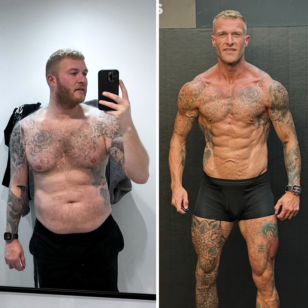 Coach's own before and after transformation image.